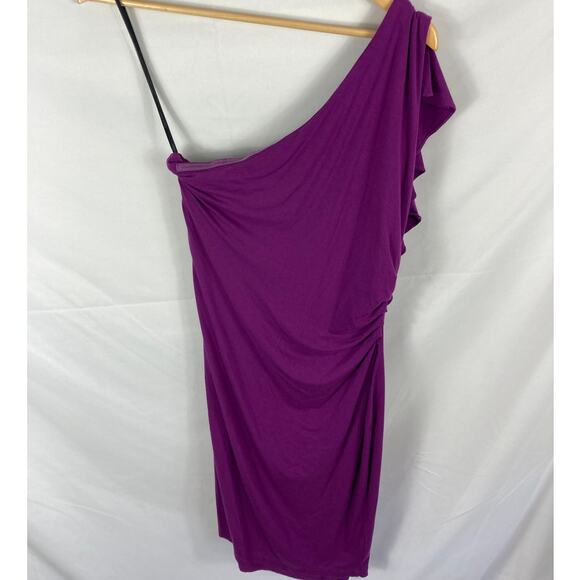 Calvin Klein One Shoulder Purple Ruffle Side Dress Size 8 - Picture 5 of 5